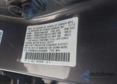 2016 Honda Cr-V Lx из США, поврежденный, VIN 2HKRM3H31GH505828